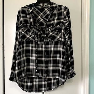 Plaid Blouse with tie up neck line